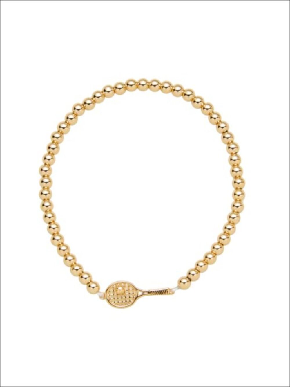 Tennis Racket Charm Gold Bracelets, 18K Gold Plated Beaded Ball Chain Stretch